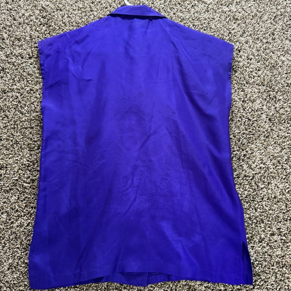 Vintage The Birds 100% Silk Blouse Purple Size 9/10 Made in Hong Kong Sleeveless - Picture 7 of 7